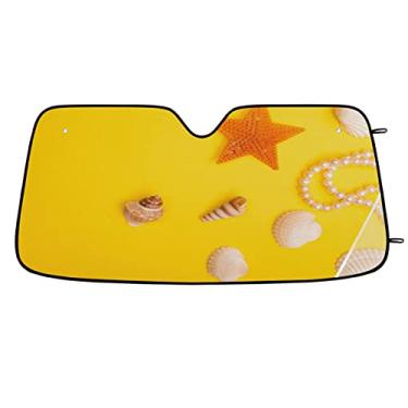 Imagem de Bardic Para-brisa dianteiro, concha de estrela-do-mar com pérola amarela, pára-brisa automático para caminhões, SUVs e muito mais, mantém os veículos frescos, bloqueia UV, 138 x 69 cm