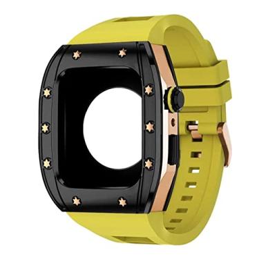 Imagem de KANUZ Kit de modificação de luxo pulseira para Apple Watch Band 45mm 44mm pulseira de borracha capa para Apple Watch Series 8 7 6 5 4 SE Acessórios (Cor: Q, Tamanho: 44MM)