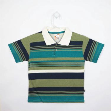 Imagem de Camiseta Infantil Masculina Manga Curta Creme, Verde e Azul Marinho