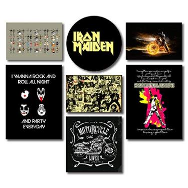 Imagem de Kit 7 Placas Decorativas Música Rock Moto Mdf