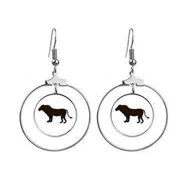 Imagem de Brincos de leão preto com desenho de animal pendentes e argola