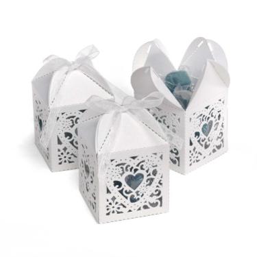 Imagem de Hortense B. Hewitt Caixas de lembrancinhas com corte de coração, 5 cm, brancas, 25 unidades