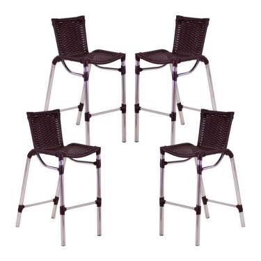 Imagem de 4 Banquetas Alumínio Fortaleza Alta Para Balcão Edícula Cozinha Bar Tabaco