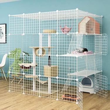 Imagem de Gaiola Para Gatos Gaiola Grande Para Gatos Gaiola Para Casa Para Gatos Gaiola Removível Para Gatos Com Fio De Metal Interna Grande Gaiola Para Gatos Com 4 Camadas Para 1 A 5 Gatos,147cm*111cm*146c