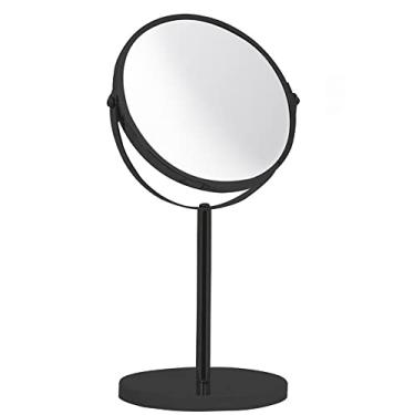 Imagem de Mimo Style Espelho de Aumento com Base Na Cor Ônix, Feito em Aço Inoxidável. Seu Espelho é Rotativo e Dupla Face, Lado Normal e Outro Com Ampliação em 5X. Acabamento de Qualidade e Elegante