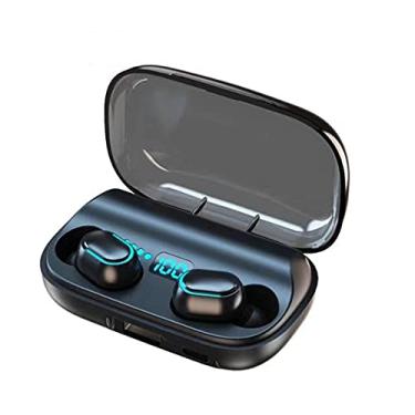 Imagem de SZAMBIT TWS Fones de ouvido fio Bluetooth 5.0 caixa de carregamento 1800 mAh HiFi estéreo à prova d'água fone de ouvido sem fio com microfone (Preto)