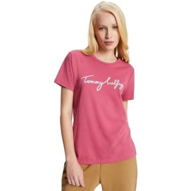 Imagem de Tommy Hilfiger Camiseta feminina de algodão de desempenho – Camisetas estampadas leves, (Coleção Signature 2024) Florida Coral, P
