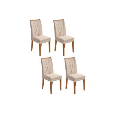 Imagem de Kit 4 Cadeiras Sala Jantar Apogeu 4 Un Rovere/Amêndoa/Linho Rinzai Bege - Lopas