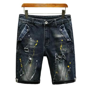 Imagem de Calças jeans calças jeans perfuradas calças masculinas personalidade calça de duas peças patchwork calças masculinas, Ts-008, 37-38