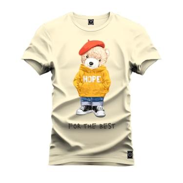 Imagem de Camiseta Plus Size Agodão T-Shirt Unissex Premium Macia Estampada Urso Hope Perola G5