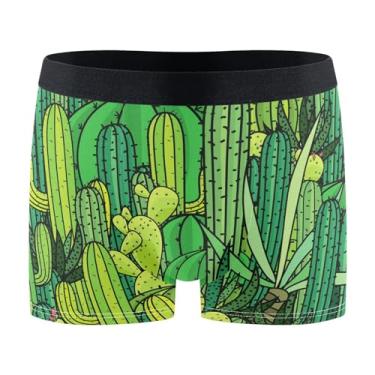 Imagem de KLL Cueca boxer masculina verde com plantas de cacto floresta, boxers masculinos, roupa íntima atlética, cueca boxer pequena, Floresta de cacto verde, M