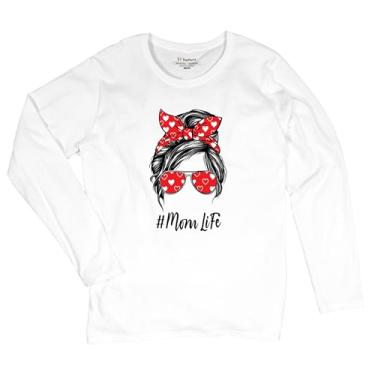 Imagem de Camiseta feminina manga longa Mom Life Messy Bun moderna maternidade maternidade dia das mães mamãe mamãe #Momlife, Branco, G