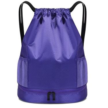 Imagem de Bolsa com cordão, mochila leve com suporte para garrafa de água e bolsos, mochila esportiva de ginástica, Roxa, Large, Esportes