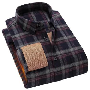 Imagem de Camisas masculinas quentes de lã acolchoadas de manga comprida, blusas confortáveis e grossas, botões de botão único para homens, Bn5655-21, XXG