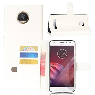 Imagem de Manyip Capa Motorola Moto Z2 Play, capa de telefone em couro, protetor de ecrã de Slim Case estilo carteira com ranhuras para cartões, suporte dobrável, fecho magnético