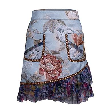Imagem de Saias atléticas femininas e saia de verão feminina retrô de cintura alta patchwork estampa floral saia jacquard curta