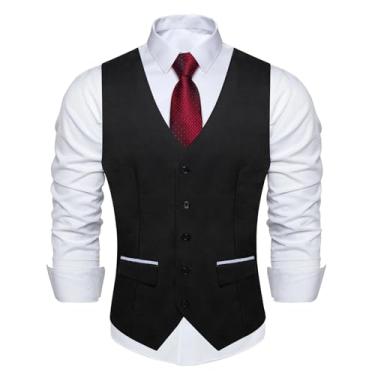 Imagem de BoShiNuo Colete preto slim fit para homens festa de negócios vermelho sólido gravata colete masculino lenço abotoaduras, Md-0243-n-0704, X-Large