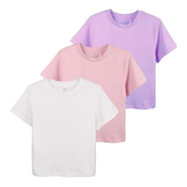 Imagem de Little Bitty Conjunto de 3 camisetas femininas de verão, camisetas estampadas de gola redonda para meninas, tamanho casual 2-7 anos, Branco/roxo/rosa, XX-Large