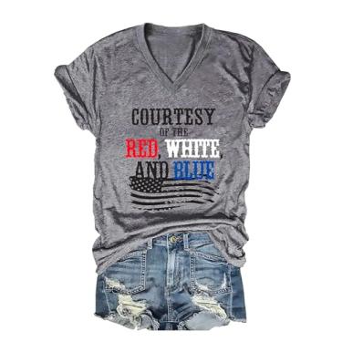 Imagem de Courtesy of The Red White and Blue Camisetas femininas vintage música country camiseta casual bandeira americana, Cinza claro, G