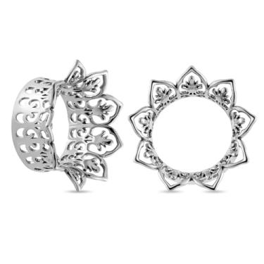 Imagem de YOFANST Túneis de orelha florais vazados de aço inoxidável, 2 peças, alargador duplo, calibres de orelha 0g-5/20.3 cm, Zircônia cúbica