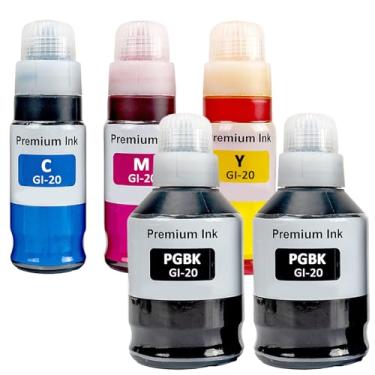 Imagem de LAIPENG Garrafas de refil de tinta GI-20 GI20 compatíveis com impressoras Canon PIXMA G6020 G7020 G5020, pacote com 5 cores (pacote com 5, BK*2/C/M/Y)