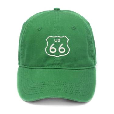 Imagem de L8502-LXYB Boné de beisebol masculino bordado US Route 66 algodão lavado, Verde, 7 1/8