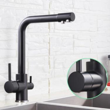 Imagem de Torneira de água pura cromada, rotação 360, multifuncional, filtro de cozinha, purificação, alça dupla, torneiras misturadoras frias, cromado preto
