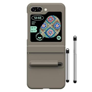 Imagem de GOUHGKH Capa para Samsung Galaxy Z Flip 5 com proteção de caneta e dobradiça, capa protetora de couro macio, antiarranhões, antiderrapante, à prova de choque para Z Flip 5 2023, cinza Etoupe