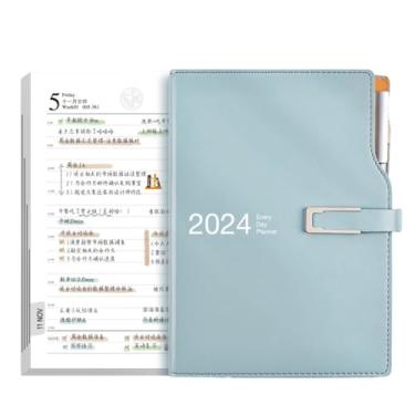 Imagem de Joucien Caderno de agenda planejada para 2024 A5 Gold Stamped Ledger - Azul oceano (programação anual de 2024) - 16 x 21,5 cm