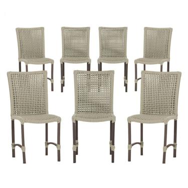 Imagem de 7 Cadeiras de Jantar Cannes de Alumínio com Pintura Marrom e Trama Tela de Corda Náutica