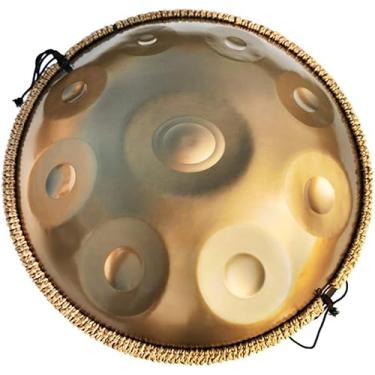 Imagem de Instrumento de tambor de handpan em ré menor, tambor de aço de handpan de 432 Hz 9 notas 22 polegadas ''Gold Performer'' com suporte de handpan, estojo de handpan, marretas duráveis ​​e pano