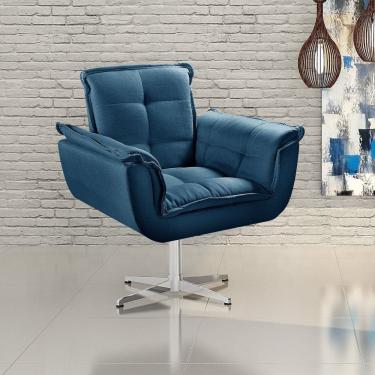 Imagem de Poltrona Giratória de Metal Bella Opala Decoração Sala Recepção Azul