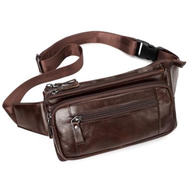 Imagem de Pochete de couro para homens e mulheres, bolsa de cinto moderna, bolsa transversal pequena com alça ajustável para viagens esportivas e caminhadas, Café, Moderno