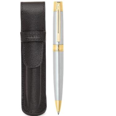 Imagem de Sheaffer Conjunto de presente cromado 300 com caneta dourada e bolsa de couro (esferográfica)