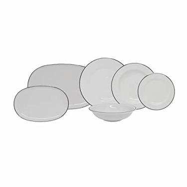 Imagem de Serviço de Jantar 40 Peças em Porcelana, Modelo Redondo Itamaraty, Decoração Filete Prata, Porcelana Schmidt