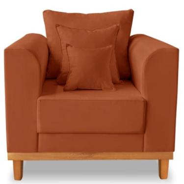 Imagem de Poltrona Sala de Estar Beny Suede TerraCota Com Almofadas Decorativas - Madeira Prima Deccor