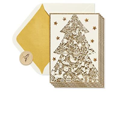 Imagem de Papyrus Cartões de Natal embalados com envelopes, Natal alegre e ano novo maravilhoso, árvore de Natal dourada (8 unidades)