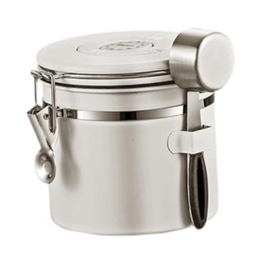 Imagem de Generic Lata de café, jarra de armazenamento de cereais, colher de medição de armazenamento de cozinha, lata de chá e açúcar, tanque de armazenamento selado, Branco, 1.2l