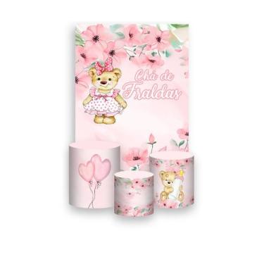 Imagem de Painel De Festa Vertical 1,50 x 2,20 + Trio De Capas Cilindro - Chá de
