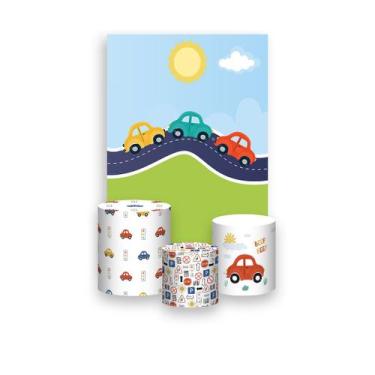 Imagem de Painel De Festa Vertical 1,50 x 2,20 + Trio De Capas Cilindro - Carros