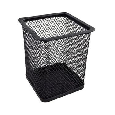 Imagem de Porta-Lápis e Caneta Quadrado Aramado de Metal Preto - Organizador de Mesa para Escritório e Home Office, Compacto e Resistente