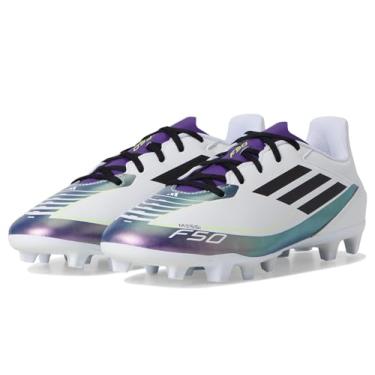 Imagem de adidas Tênis unissex adulto F50 Club Messi flexível, Branco/preto/roxo unidade, 12 Women/11 Men