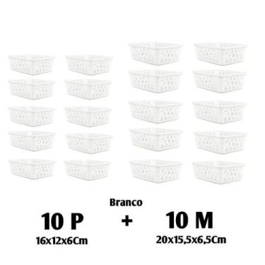 Imagem de Kit 20 Cestos Multiuso Organizador 10 M + 10 Pequeno Branco - 123 Orga