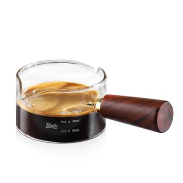 Imagem de Bincoo Copo de Café Expresso com Cabo de Madeira - Vidro Borossilicato de 120 ml com Bico Duplo e Escala, Transparente
