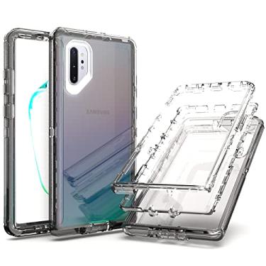 Imagem de YmhxcY Capa para Note 10 Plus, capa durável de 3 camadas/proteção contra quedas à prova de choque/capa de silicone sólido/capa transparente para Samsung Galaxy Note 10 Plus 5G preto transparente