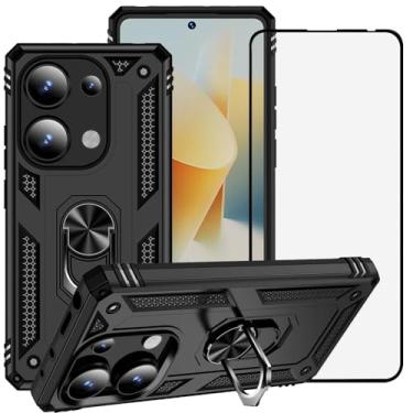 Imagem de LosruGir Capa para Xiaomi Redmi Note 13 Pro 4G/Xiaomi Poco M6 Pro 4G com protetor de tela de vidro, híbrida, resistente, camada dupla, antiarranhões, à prova de choque, capa protetora com suporte,