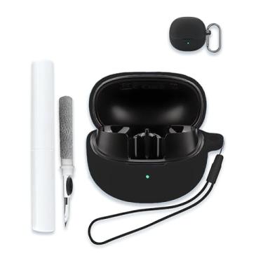 Imagem de Capa para fones de ouvido QCY MeloBuds Pro/HT08A Aadptive Hybrid Active Noise Cancelling, Capa rígida portátil resistente a arranhões com kit de limpeza, mosquetão e cordão, preta