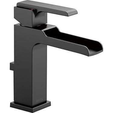 Imagem de Delta Faucet Torneira de banheiro preta fosca Ara, torneira de banheiro com orifício único, torneira cascata, conjunto de drenagem de metal, preto fosco 568LF-BLMPU