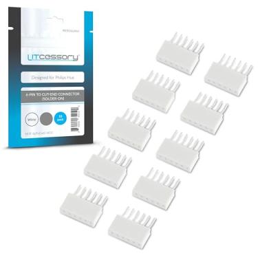Imagem de Litcessory Conector de 6 pinos para ponta cortada para Philips Hue Lightstrip Plus (Solder-On) (pacote com 10, branco)