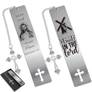Imagem de Berirexrion Marcador de livro Jesus Christian Metal – 2 peças de marcadores bíblicos para leitura de mulheres e homens escrituras religiosas presentes Trust in The Loid Book Marks Cross para amantes